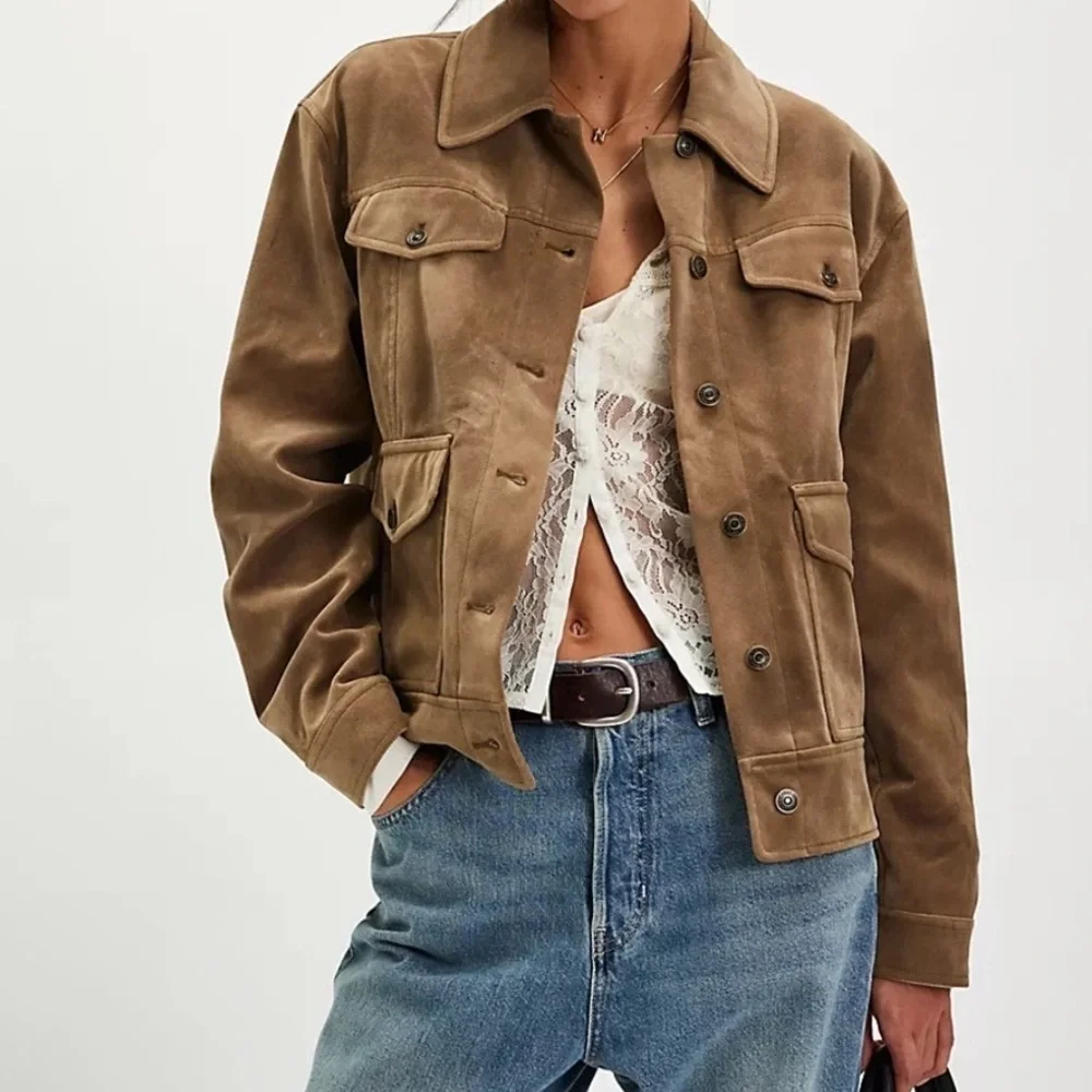 Free People Night Ranch faux suede jacket in antique bronze Xsmall